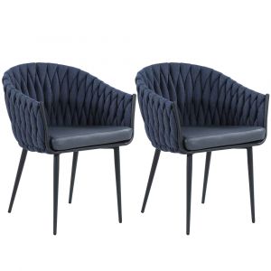 Chintaly - Dina Modern Arm Chair w/ Weave Back - (Set of 2) - DINA-AC-BLU
