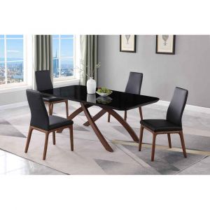 Chintaly - Emily - Dining Set w/ Black Glass Table & 4 Solid Wood Chairs - EMILY-ROSARIO-5PC-BLK