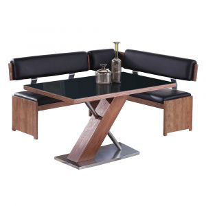 Chintaly - Emma - Modern Set w/ Wooden & Black Glass Table & Nook - EMMA-2PC