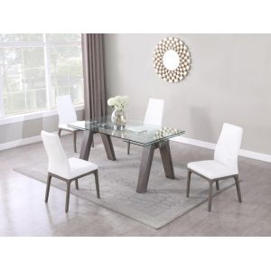 Chintaly - Esther Modern Dining Set w/ Extendable Glass Table & 2-Tone Chairs - ESTHER-ROSARIO-GRY-5PC-WHT
