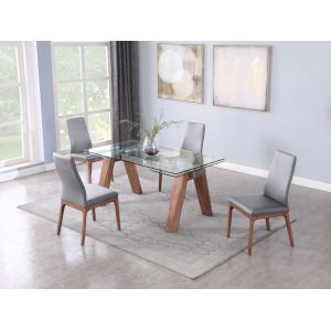 Chintaly - Esther Modern Dining Set w/ Extendable Glass Table & 2-Tone Chairs - ESTHER-ROSARIO-WAL-5PC-GRY