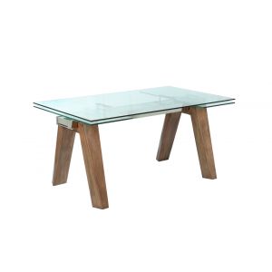 Chintaly - Esther Modern Dining Table w/ Extendable Glass Top & Solid Wood Legs - ESTHER-DT-WAL