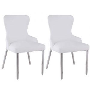 Chintaly - Evelyn Wing Back Side Chair with Polished Ss Frame - (Set of 2) - EVELYN-SC-WHT-POL