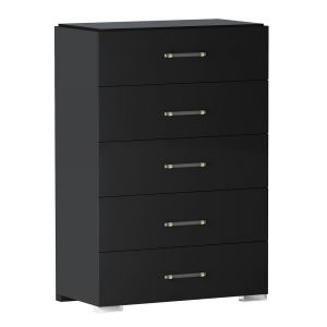 Chintaly - Florence Modern 5-Drawer Gloss Black Bedroom Chest - FLORENCE-CHT