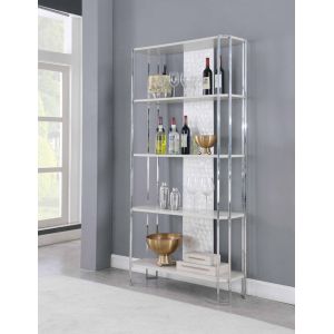 Chintaly - Kendall Contemporary Gray Bookshelf w/ Polished Steel Frame - KENDALL-BKS