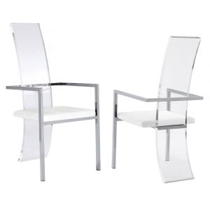 Chintaly - Layla Contemporary Acrylic High-Back Upholstered Arm Chair - (Set of 2) - LAYLA-AC-WHT