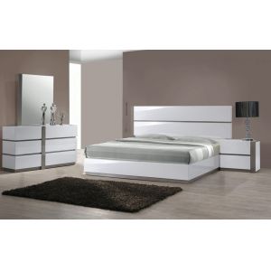 Chintaly - Manila 4 Pieces Queen Bedroom Set In Gloss White And Grey - MANILA-QUEEN-4PC