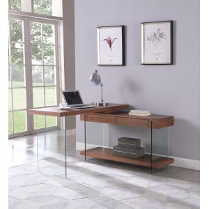 Chintaly - Modern Rotatable Glass & Wooden Desk w/ Drawers & Shelf - 6920-DSK-WAL