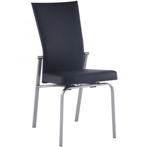 Chintaly - Molly Contemporary Motion-Back Leather Upholstered Side Chair w/ Chrome Frame - (Set of 2) - MOLLY-SC-BLK-LTH
