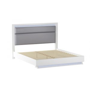 Chintaly - Moscow Modern Upholstered Gloss White King Bed w/ LED Lights - MOSCOW-KG-BED