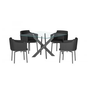 Chintaly - Pixie Dining Set w/ Square Glass Table, Crisscross Base & 4 Swivel Arm Chairs - PIXIE-DEMI-5PC-BLK