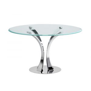 Chintaly - Rebeca Contemporary Round Glass Dining Table w/ Steel Pedestal Base - REBECA-DT-RND
