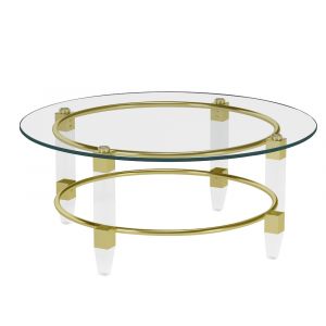 Chintaly - Round Glass Cocktail Table w/ Acrylic Legs & Gold Plated Frame - 4038-CT-GLD