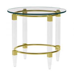 Chintaly - Round Glass Lamp Table w/ Acrylic Legs & Gold Plated Frame - 4038-LT-GLD