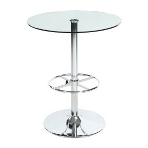 Chintaly - Round Glass Top Pub Table w/ Steel Pedestal Base - PUB-TABLE-30