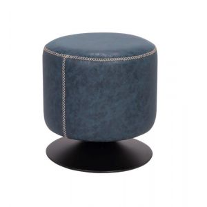 Chintaly - Round Vintage Upholstered Ottoman In Blue - 5035-OT-BLU
