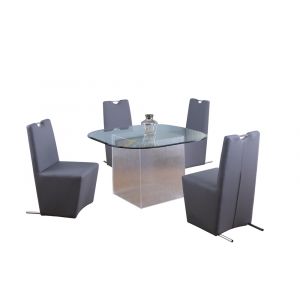 Chintaly - Valerie - Contemporary Dining Set w/ Round Glass Table & Chairs - VALERIE-EVIE-5PC-RND