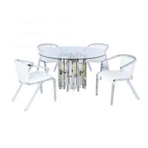 Chintaly - Verona - Contemporary Dining Set w/ Glass Table & Mixed Media Chairs - VERONA-BRUNA-5PC