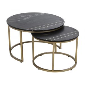 Coast to Coast - Contemporary Nesting Table with Black Marble Tops in Set of 2 with Gold Powder Coated Base - 73326