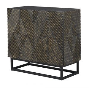 Coast to Coast Imports - Mid-Century Modern 2 Door Storage Cabinet with Raised Geometric Pattern - Brown and Black - 71144