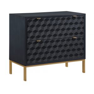 Coast to Coast - Mid-Century Modern 2 Drawer Storage Accent Chest with Raised Geometric Pattern - Black and Gold - 71146