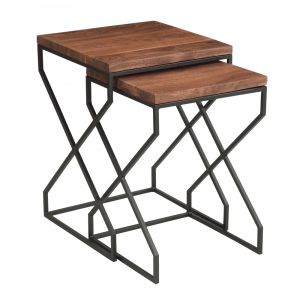 Coast to Coast - Modern Nesting Table with Solid Wood Tops in Set of 2 with Black Metal Legs - 73319