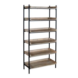 Coast to Coast Imports - Rustic Etagere or Bookcase with 5 Shelves - Natural Finish with Black Metal Support - 73311
