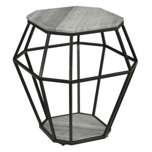 Coast To Coast - Octagonal Accent Table in Whispy Grey Marble & Black Powder Coat - 44613