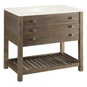 Coast To Coast - Cream Colored Speckled Cultured Marble Topped One Drawer Vanity Sink in Cayhill Distressed Brown - 78626
