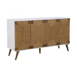 Coast to Coast - Amirah - Solid Wood White Four Door Credenza with Handwoven Jute Details - 92512