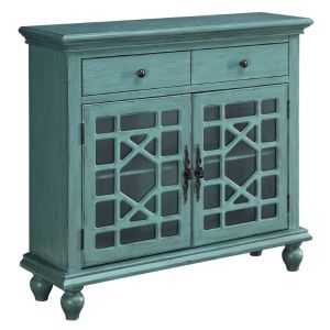 Coast To Coast - Two Drawer Two Door Cupboard in Bayberry Blue Rub-Through - 13709