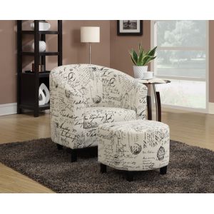 Coaster - Accent Chair/Ottoman (Off White French Script Pattern) - 900210