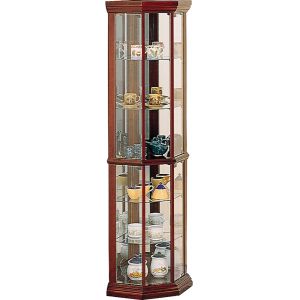 Coaster 950185 Warm Brown Oak Corner Curio Cabinet W/ Door Fronts 