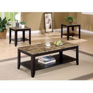 Coaster - Flores Walnut Marble Like Top Occasional 3 Pc Occasional Table Set - 700155
