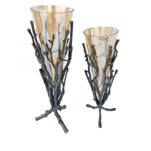 Crestview Collection - Aluminium & Glass Vase Set of 2 - CVVZSN005