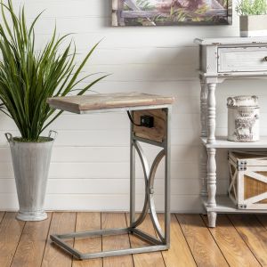 Crestview Collection - Bengal Manor Acacia Wood and Metal  Side Table with USB Power - CVFNR730