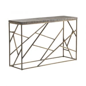 Crestview Collection - Bengal Manor Burnished Ebony Mango Wood with Crazy Cut Iron Aged Gold Rectangle Console Table - CVFNR684