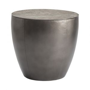 Crestview Collection - Bengal Manor Distressed Grey Mango Wood and Pewter Metal Drum Base Round End Table - CVFNR710