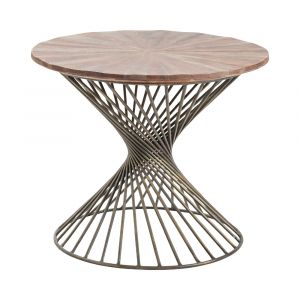 Crestview Collection - Bengal Manor Twist Metal Round Accent Table with Pie Cut Wood Top - CVFNR406