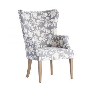Crestview Collection - Heatherbrook Upholsted Floral Pattern Grey Wingback Chair with Distressed Grey Legs - CVFZR4502