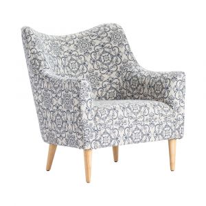 Crestview Collection - Huntington Upholstered Blue Pattern Shaped Back Arm Chair - CVFZR5003