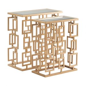 Crestview Collection - Maddox Rectangle Champagne Metal and Mirror Set of Tables - CVFZR3537 - CLOSEOUT