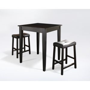 Crosley Furniture - 3 Piece Pub Dining Set with Tapered Leg and Upholstered Saddle Stools in Black Finish - KD320008BK