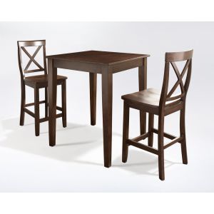 Crosley Furniture - 3 Piece Pub Dining Set with Tapered Leg and X-Back Stools in Vintage Mahogany Finish - KD320005MA