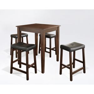 Crosley Furniture - 5 Piece Pub Dining Set with Tapered Leg and Upholstered Saddle Stools in Vintage Mahogany Finish - KD520008MA