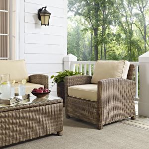 Crosley Furniture - Bradenton Outdoor Wicker Arm Chair with Sand Cushions - KO70023WB-SA
