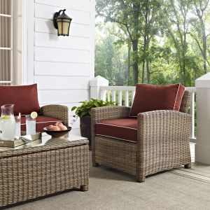 Crosley Furniture - Bradenton Outdoor Wicker Arm Chair with Sangria Cushions - KO70023WB-SG