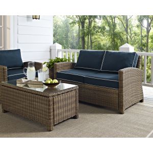Crosley Furniture - Bradenton Outdoor Wicker Loveseat with Navy Cushions - KO70022WB-NV