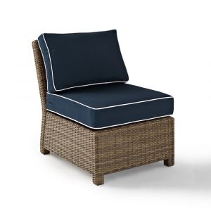 Crosley Furniture - Bradenton Outdoor Wicker Sectional Center Chair with Navy Cushions - KO70017WB-NV