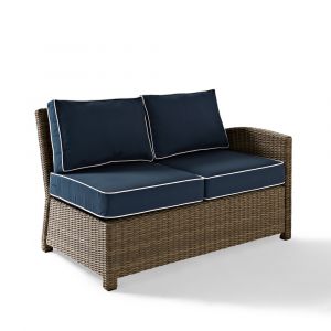 Crosley Furniture - Bradenton Outdoor Wicker Sectional Left Corner Loveseat with Navy Cushions - KO70016WB-NV